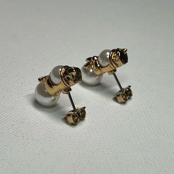 Vintage Avon Gold-Tone And Faux Pearl Snowman Stud Earrings - Picture 5 of 7